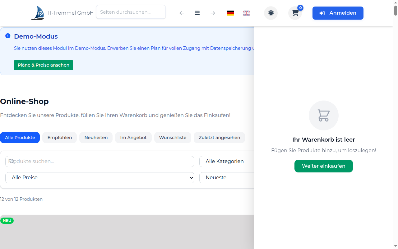Online-Shop – Produktkatalog mit Warenkorb