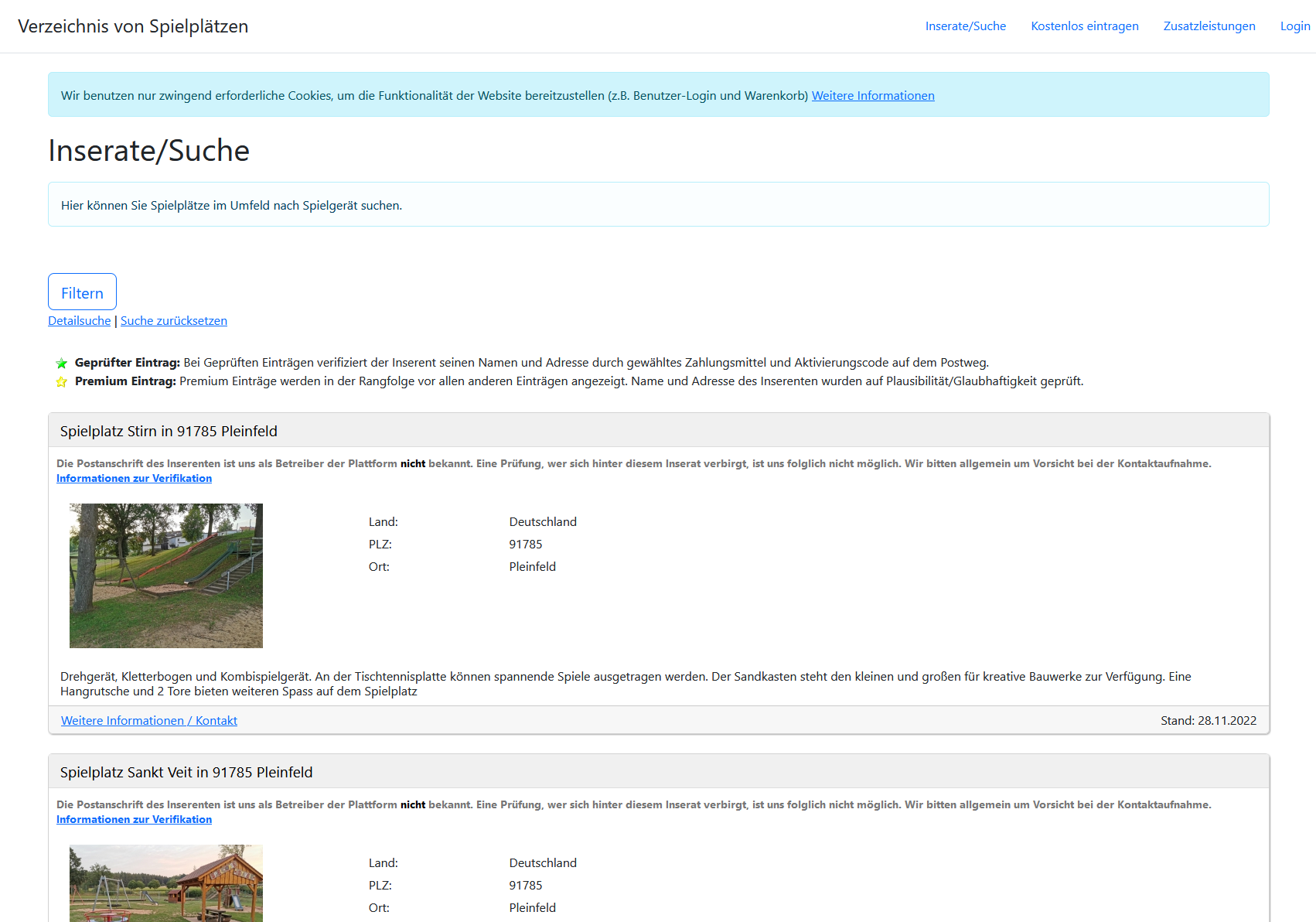 Online-Portal – Inserateliste mit Suche und Filter